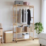 Vidaxl porte - vtements et tagres et roulettes 110x40x180 cm bambou