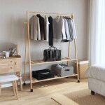 Vidaxl porte - vtements et tagres roulettes 132x45, 5x155, 5cm bambou