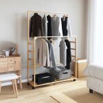Vidaxl porte - vtements et tagres et roulettes 90x35x155 cm bambou
