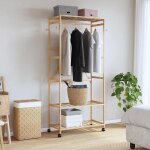 Vidaxl porte - vtements et tagres et roulettes 90x40x179, 5 cm bambou