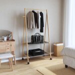 Vidaxl porte - vtements et tagres et roulettes 96x45, 5x155, 5cm bambou