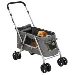 Vidaxl poussette pour chien pliante gris 100x49x96 cm tissu de lin