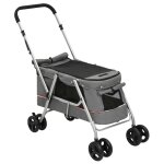 Vidaxl poussette pour chien pliante gris 100x49x96 cm tissu de lin