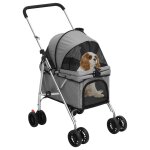 Vidaxl poussette pour chien pliante gris 76x50x100 cm tissu oxford