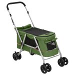 Vidaxl poussette pour chien pliante vert 100x49x96 cm tissu de lin