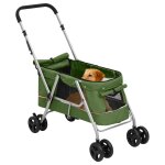 Vidaxl poussette pour chien pliante vert 100x49x96 cm tissu de lin