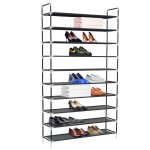 Vidaxl range - chaussures avec 10 tagres mtal et tissu non tiss noir