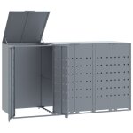 Vidaxl rangement  roulettes pour poubelles pour 3 bacs gris acier