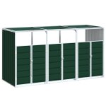 Vidaxl rangement � roulettes pour poubelles pour trois bacs vert acier