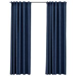 Vidaxl rideaux occultants aspect lin avec crochets 2pcs bleu 140x225cm