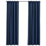 Vidaxl rideaux occultants aspect lin avec crochets 2pcs bleu 140x245cm