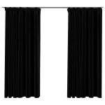 Vidaxl rideaux occultants aspect lin avec crochets 2pcs noir 140x175cm