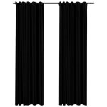 Vidaxl rideaux occultants aspect lin avec crochets 2pcs noir 140x245cm
