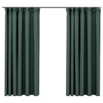 Vidaxl rideaux occultants aspect lin avec crochets 2pcs vert 140x175cm