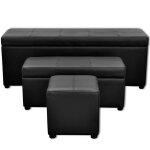 Vidaxl set de banc de rangement en simili cuir noir