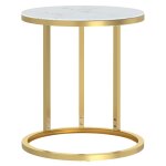Vidaxl table d'appoint dor� et marbre blanc 45 cm verre tremp�