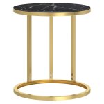 Vidaxl table d'appoint dor� et marbre noir 45 cm verre tremp�