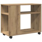 Vidaxl table d'appoint avec roues ch�ne artisanal bois d'ing�nierie