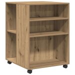 Vidaxl table d'appoint avec roues ch�ne artisanal bois d'ing�nierie