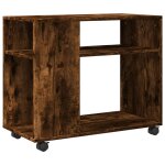Vidaxl table d'appoint avec roues chne fum bois d'ingnierie
