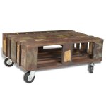 Vidaxl table basse avec 4 roulettes bois recycl