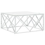 Vidaxl table basse argent 80x80x40 cm acier inoxydable et verre