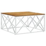 Vidaxl table basse argenté acier inoxydable et bois massif d'acacia Vidaxl table basse argenté acier inoxydable et bois massif d'acacia