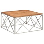 Vidaxl table basse argent� acier inoxydable et bois massif d'acacia