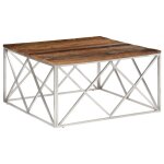 Vidaxl table basse argent� inox et bois de m�l�ze massif