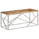 Vidaxl table basse argenté inox et bois de récupération massif Vidaxl table basse argenté inox et bois de récupération massif