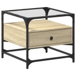 Vidaxl table basse et dessus en verre ch�ne sonoma 50x50x45 cm acier