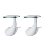 Vidaxl table basse et dessus de table verre rond blanc brillant 2 pcs