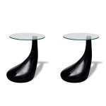 Vidaxl table basse et dessus de table verre rond noir brillant 2 pcs