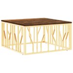 Vidaxl table basse doré acier inoxydable et bois massif récupération Vidaxl table basse doré acier inoxydable et bois massif récupération