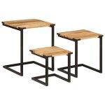 Vidaxl tables basses gigognes 3 pcs bois massif de manguier et fer