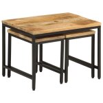 Vidaxl tables basses gigognes 3pcs bois de manguier massif brut et fer