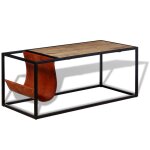 Vidaxl table basse avec porte - revues cuir vritable 110x50x45 cm