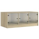 Vidaxl table basse avec portes en verre ch�ne sonoma 102x50x42 cm