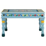 Vidaxl table basse turquoise bois de manguier massif peint � la main