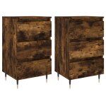 Vidaxl tables de chevet 2 pcs ch�ne fum� 40x35x69 cm bois ing�nierie