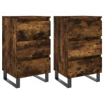 Vidaxl tables de chevet 2 pcs ch�ne fum� 40x35x69 cm bois ing�nierie