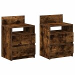 Vidaxl tables de chevet 2 pcs avec 2 tiroirs ch�ne fum� 40x33x60 cm