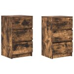 Vidaxl tables de chevet avec 3 tiroirs 2 pcs ch�ne fum� 39x35x65 cm
