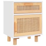 Vidaxl table de chevet blanc bois de pin massif et rotin naturel