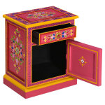 Vidaxl table de chevet bois de manguier massif rose peinture � la main