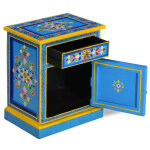 Vidaxl table de chevet bois de manguier turquoise peinture  la main