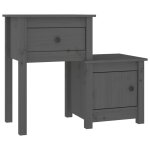 Vidaxl table de chevet gris 79, 5x38x65, 5 cm bois de pin massif