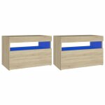 Vidaxl tables de chevet � led 2 pcs ch�ne sonoma 60x35x40 cm