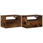Vidaxl tables de chevet murales 2 pcs ch�ne fum� 45x26x28, 5 cm