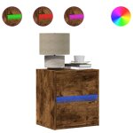 Vidaxl table de chevet murale avec lumi�res led ch�ne fum�